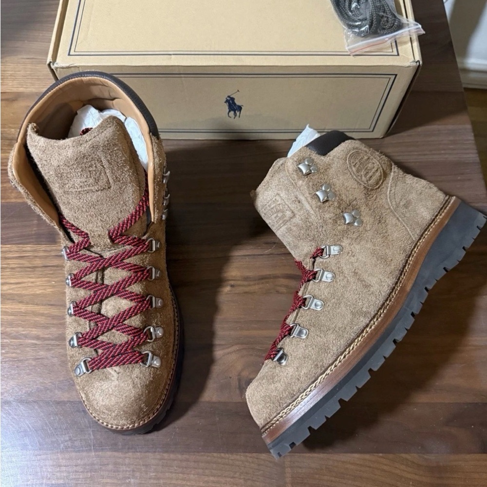 Polo by Ralph Lauren Tan Suede Hiking Boots with Red Laces